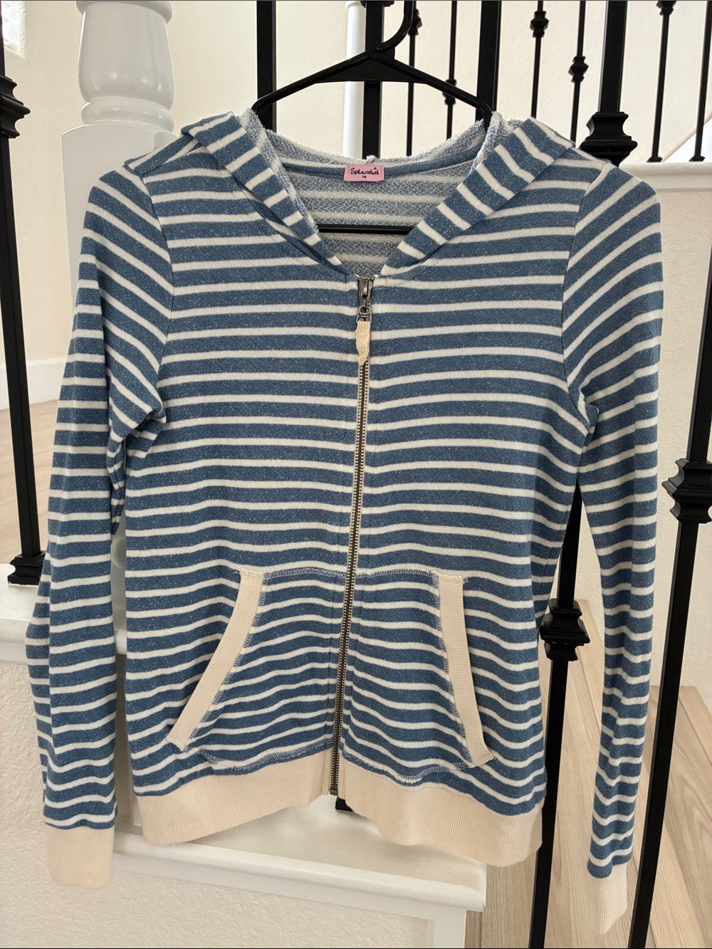 Splendid Blue and White Striped Zip Hoodie